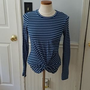 5 for $20! Long Sleeve Horizontal Stripe Knotted Top